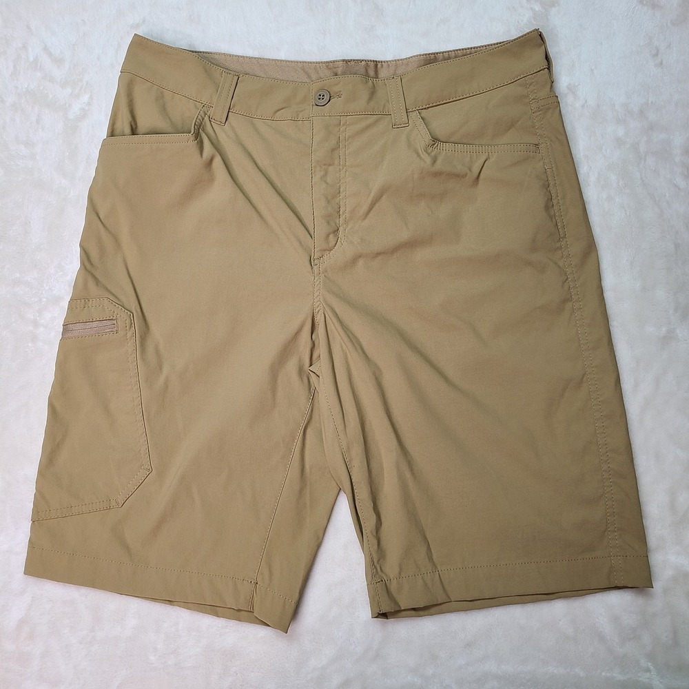 Eddie Bauer Rainer Tech Shorts Men 34 Khaki Travex Stretch Cargo Hiking Nylon